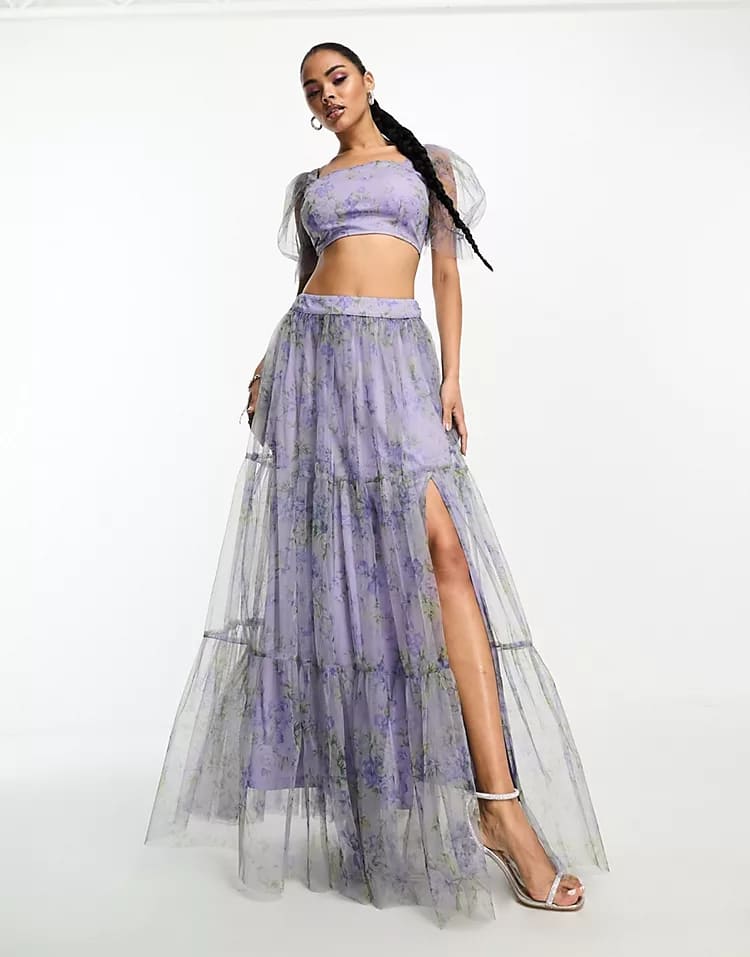 Юбка-макси Lace & Beads Organza Co-ord, мультиколор офисная юбка плотная элегантная юбка теплая универсальная модная трапециевидная макси зимняя длинная юбка с высокой талией