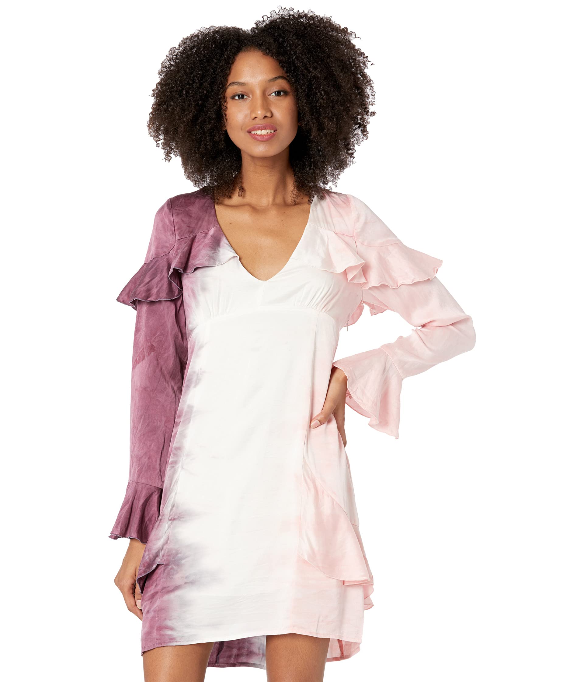 Платье Chaser, Long Sleeve V-Neck Ruffle Mini Dress топ tularosa tatum crop цвет pink tie dye