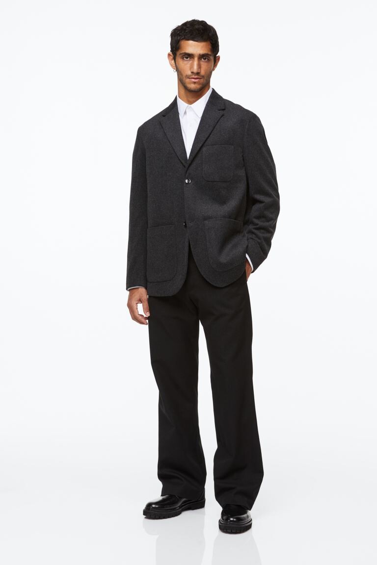 

Пиджак Relaxed Fit из смесовой шерсти H&M, черный меланж