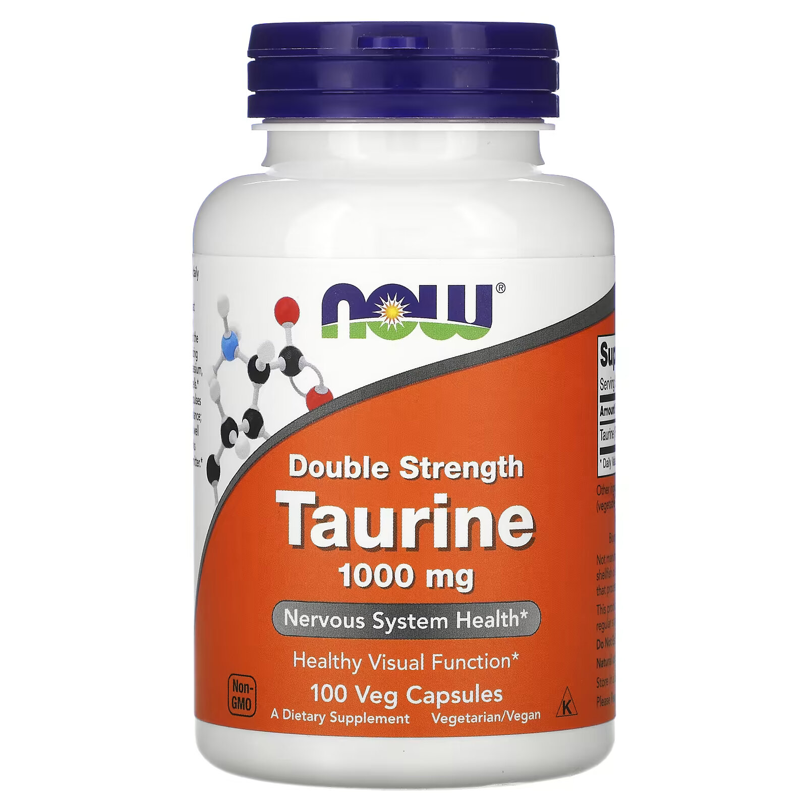 Таурин NOW Foods двойная сила 1000 мг, 100 растительных капсул
