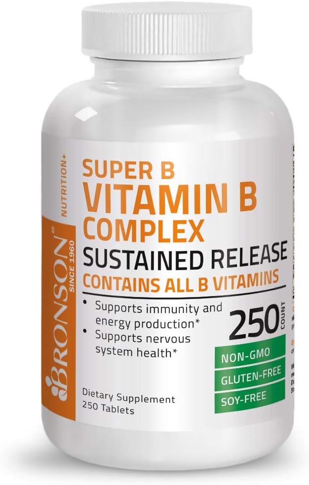 Витамины группы B Bronson Super B Vitamin B Complex, 250 таблеток bluebonnet nutrition b complex 100 витамины группы b 50 растительных капсул