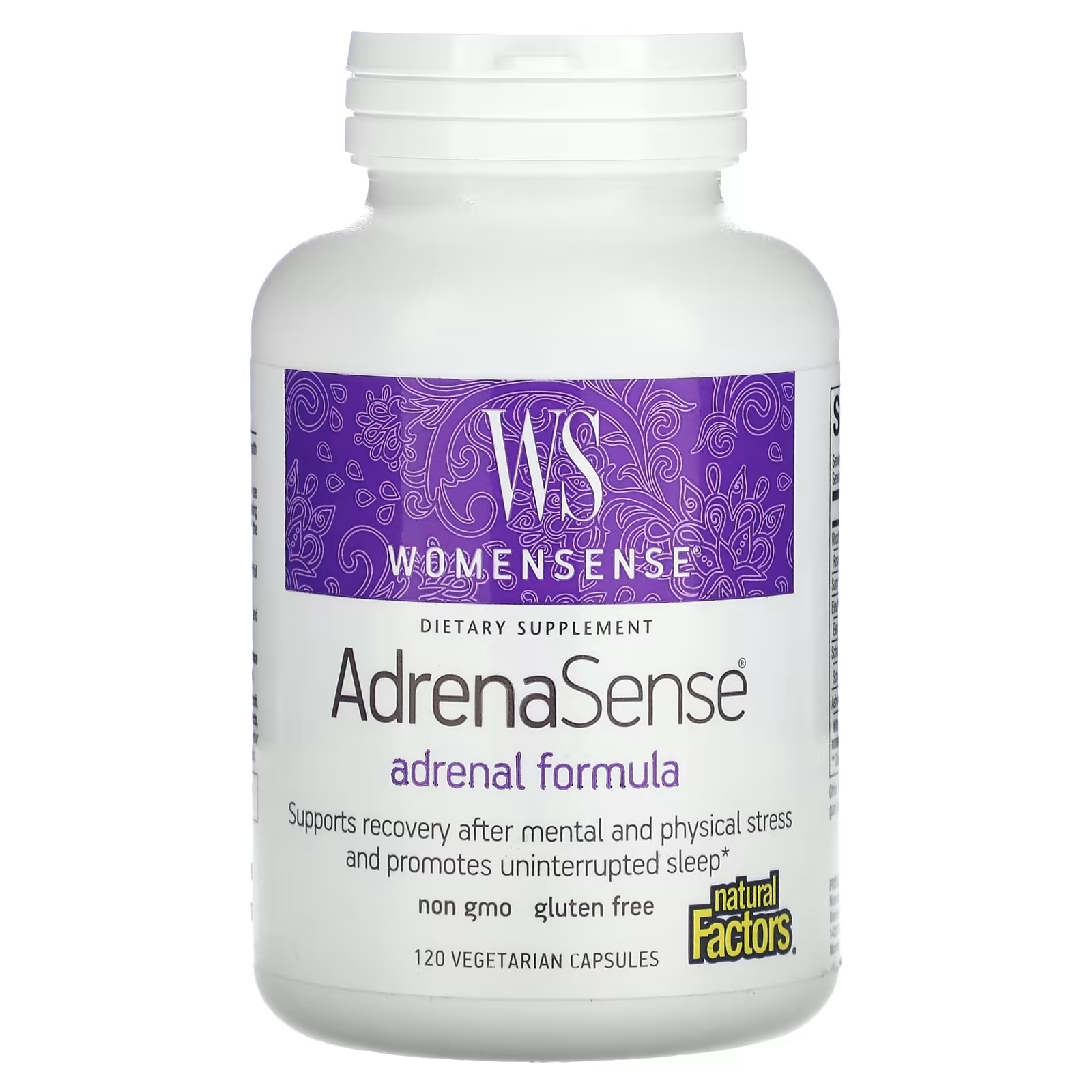 Формула для Надпочечников Natural Factors WomenSense AdrenaSense, 120 вегетарианских капсул natural factors womensense menosense формула для приема в период менопаузы 90 вегетарианских капсул