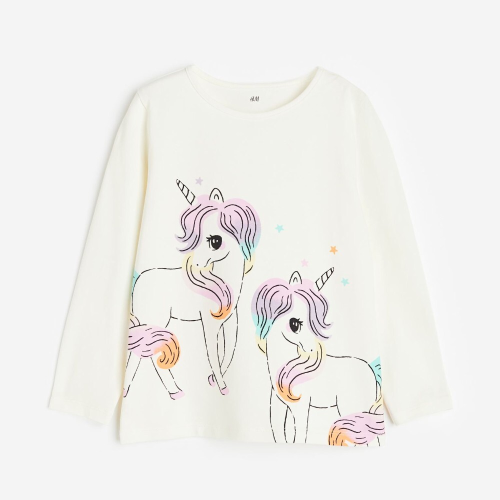 

Лонгслив H&M Kids Printed Jersey Unicorns, белый