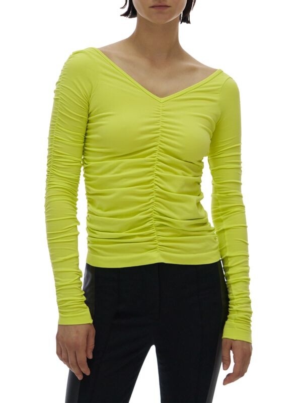 

Бесшовный топ Helmut Lang с длинными рукавами и рюшами, lime