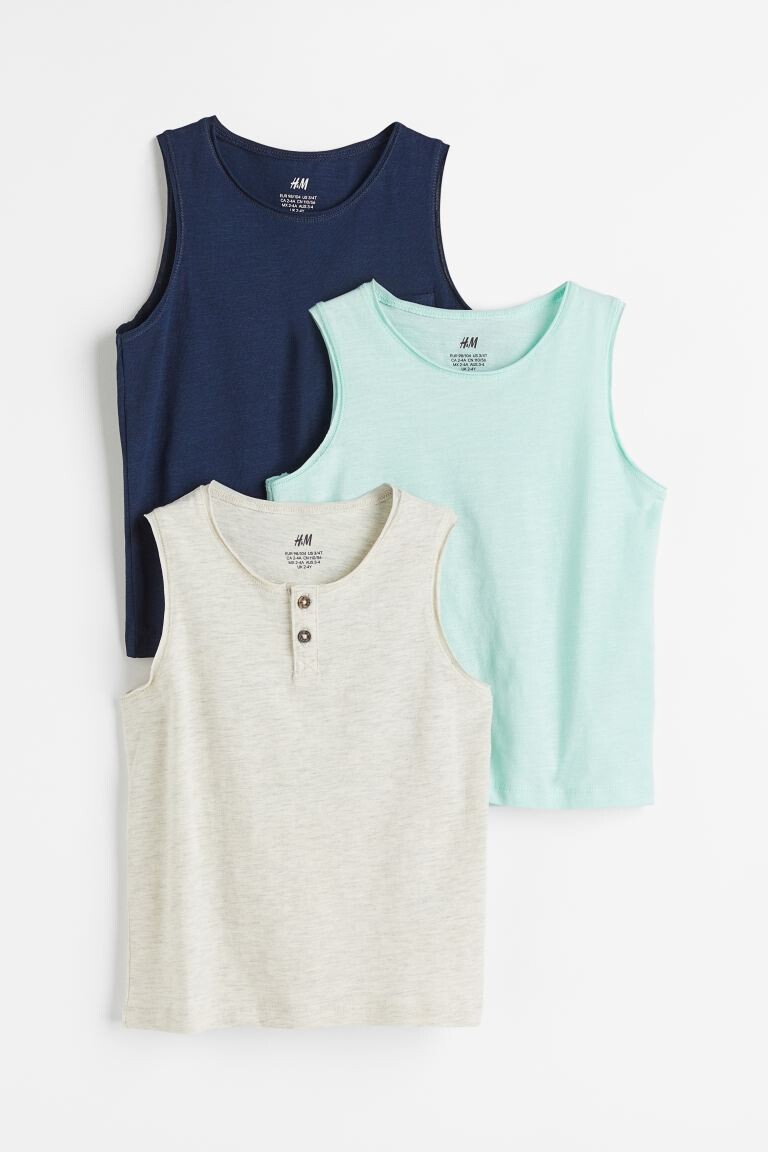 

Комплект из трех футболок из джерси H&M, темно-синий/мятно-зеленый