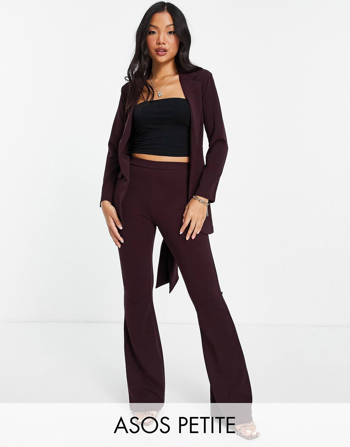 

Бордовый пиджак из джерси с завязками-оби на талии ASOS DESIGN Petite