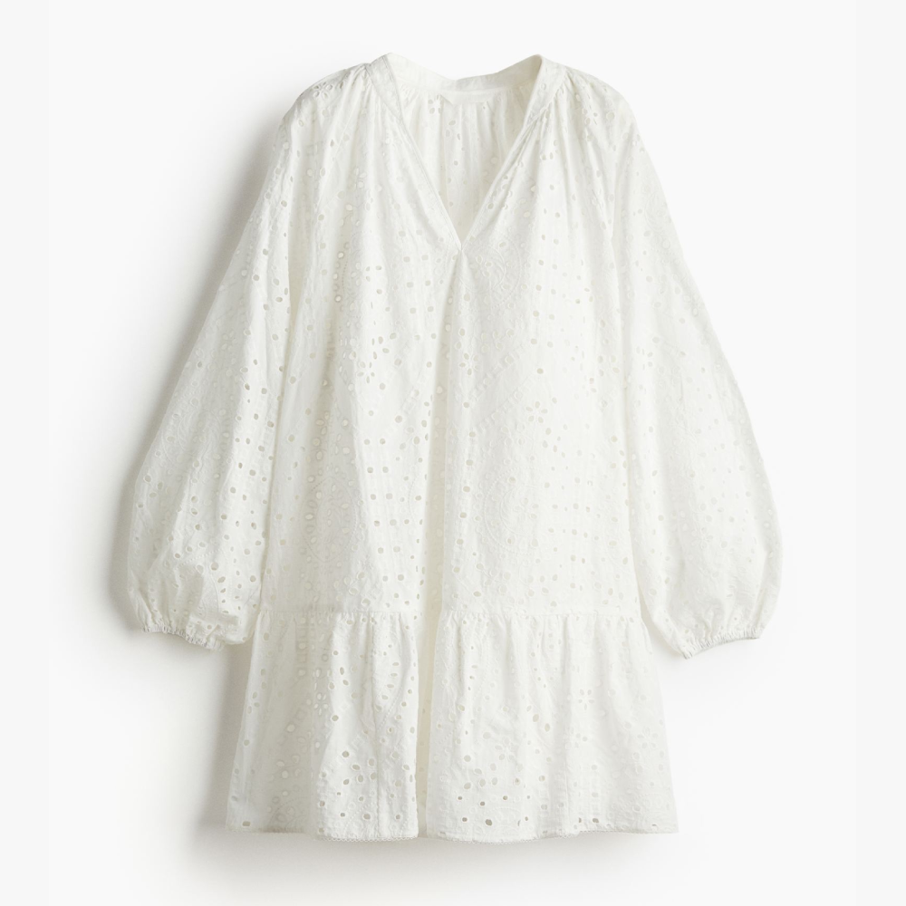 Платье H&M Eyelet Embroidery, белый платье свитшот короткое напускные рукава с вышивкой m бежевый