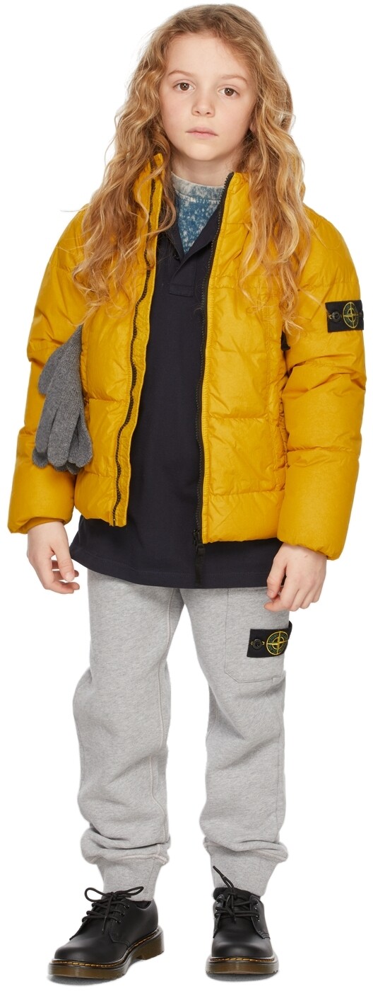 

Детская желтая пуховая куртка из мятого репса NY Stone Island Junior