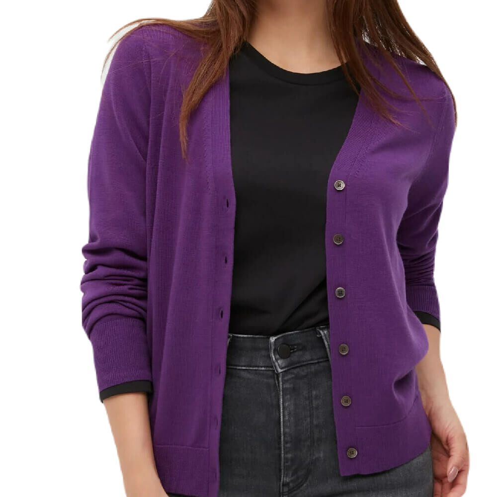 

Кардиган Uniqlo Extra Fine Merino V Neck, фиолетовый