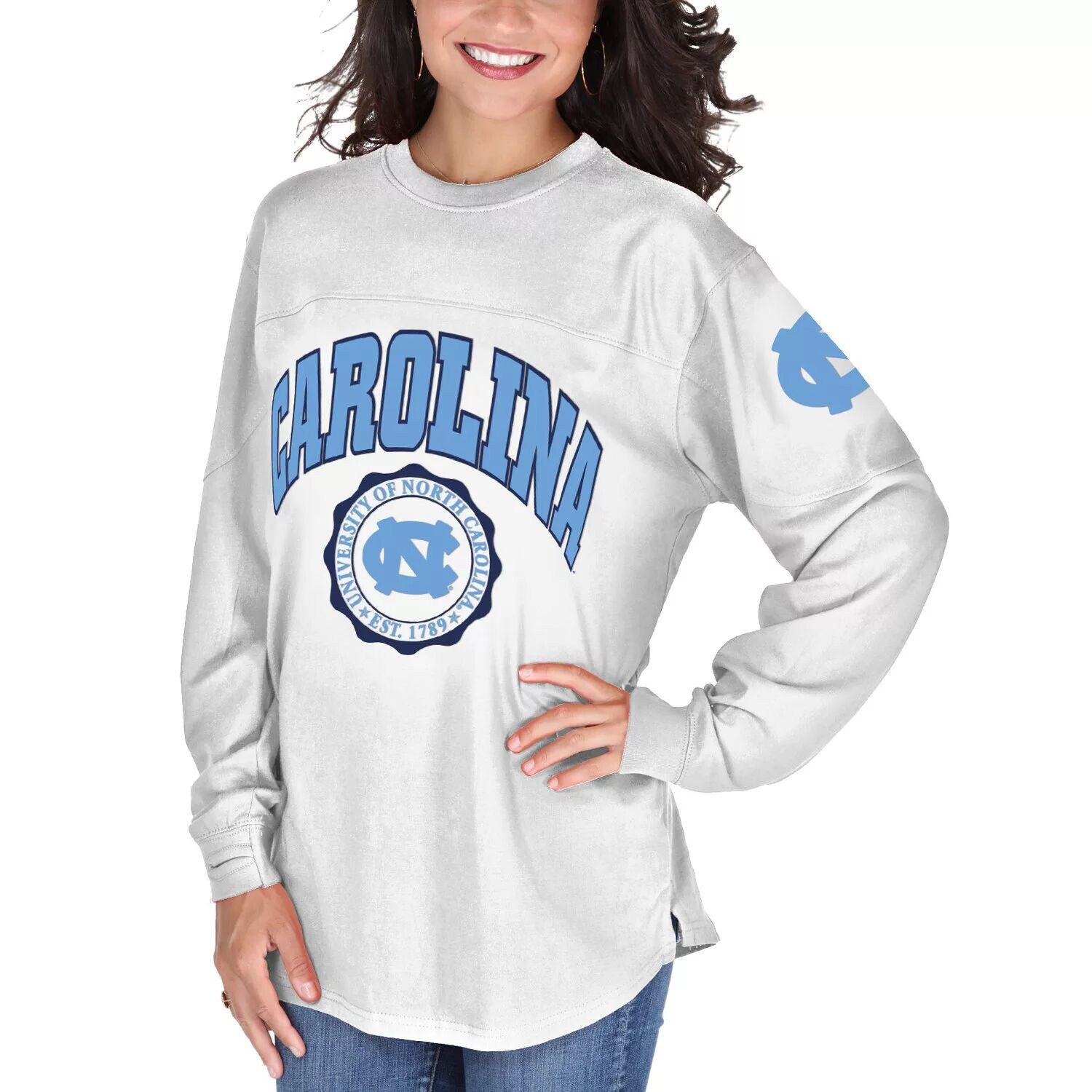 

Женская белая футболка North Carolina Tar Heels Edith с длинным рукавом, Белый