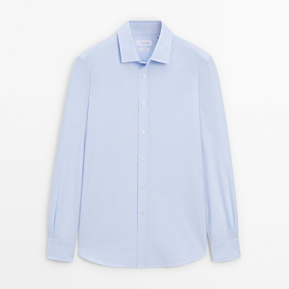 рубашка узкого кроя из хлопка в тонкую полоску Рубашка Massimo Dutti Slim-fit Micro-striped Oxford, голубой