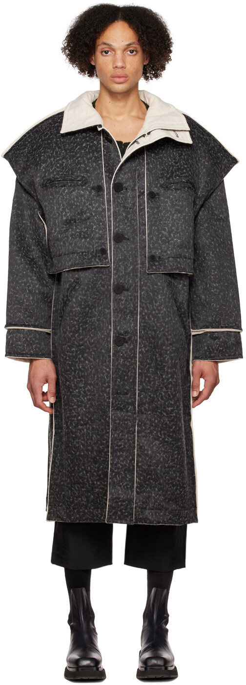 

Серое комбинированное длинное пальто Eckhaus Latta, Серый