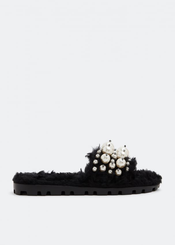 

Сандалии MIU MIU Shearling slide sandals, черный