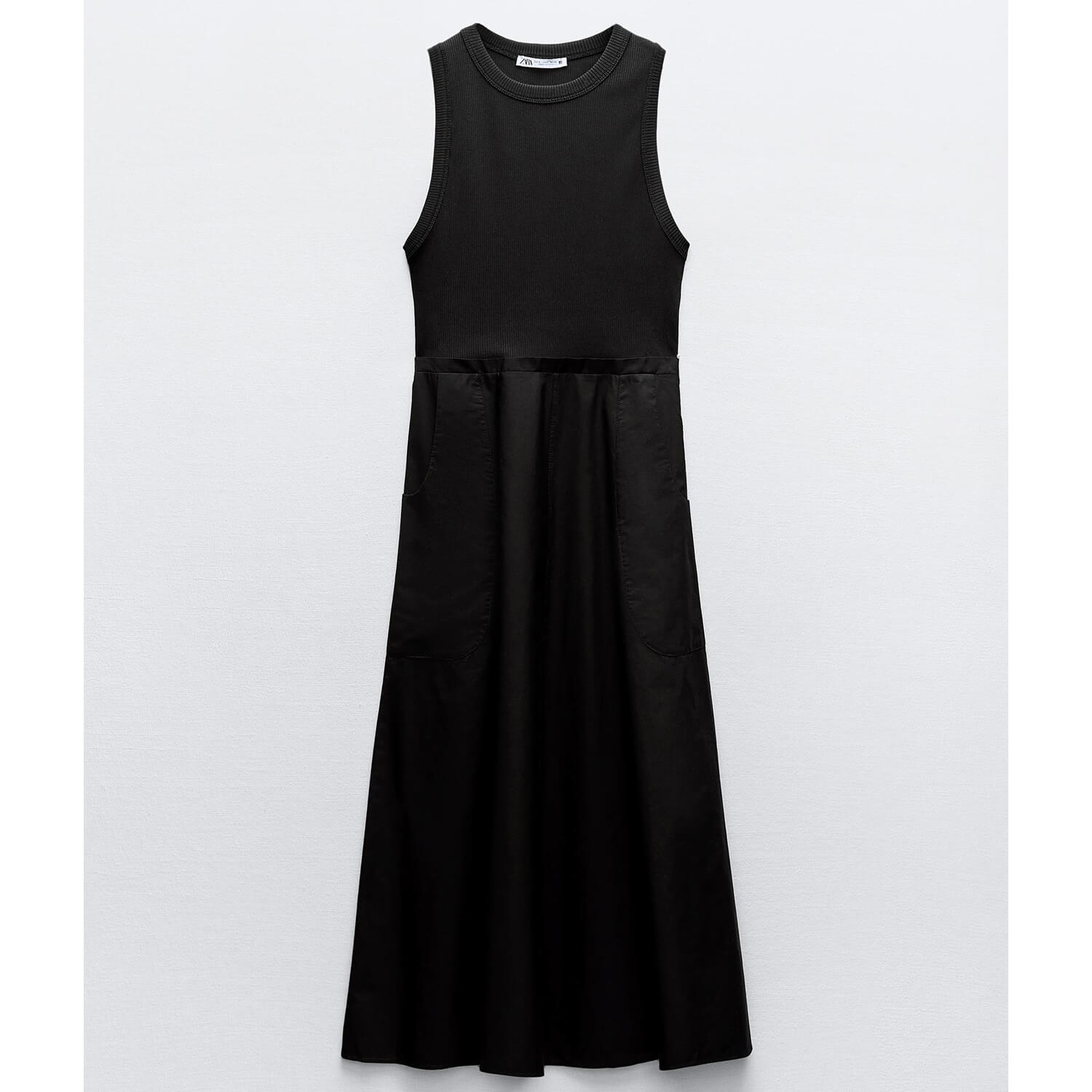 Платье Zara Contrast Midi With Pockets, черный рубашка zara denim with pockets черный