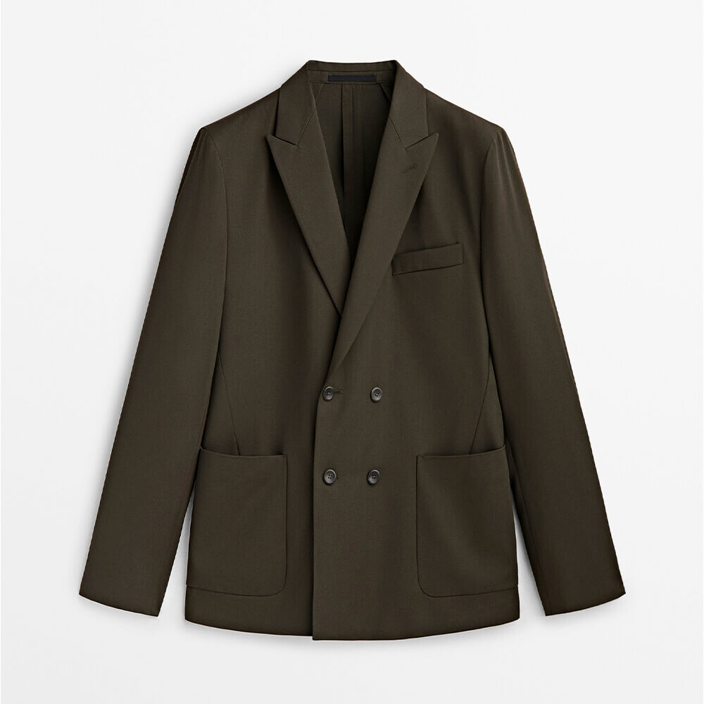 

Костюмный пиджак из высокотехнологичной шерсти Massimo Dutti, хаки