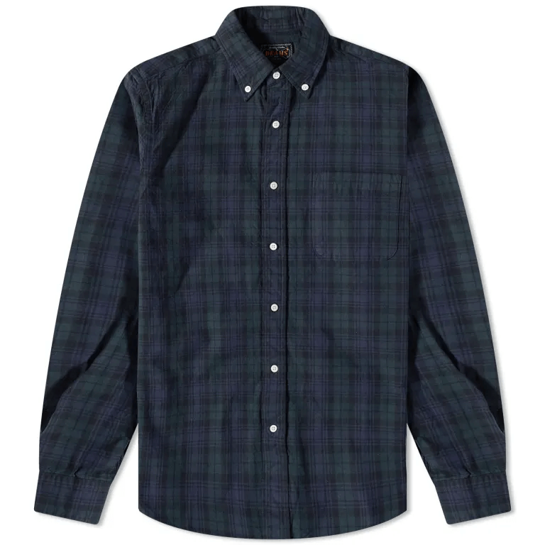 Рубашка Beams Plus Indigo Tartan Check, черный/темно-синий/темно-зеленый