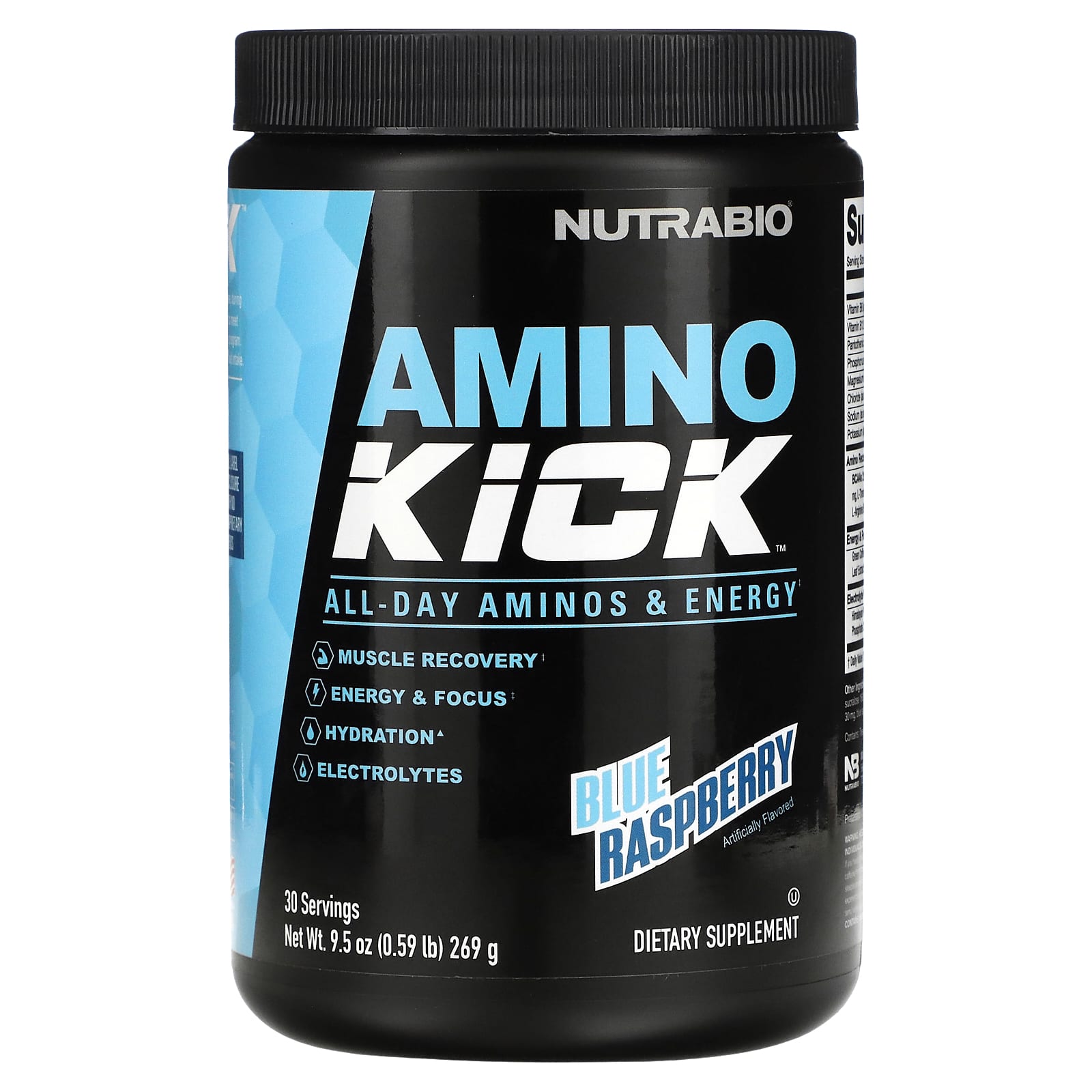 Пищевая Добавка Nutrabio Labs Amino Kick, голубая малина, 269 г nutrabio labs amino kick разнообразная упаковка 20 стиков по 9 г 0 32 унции