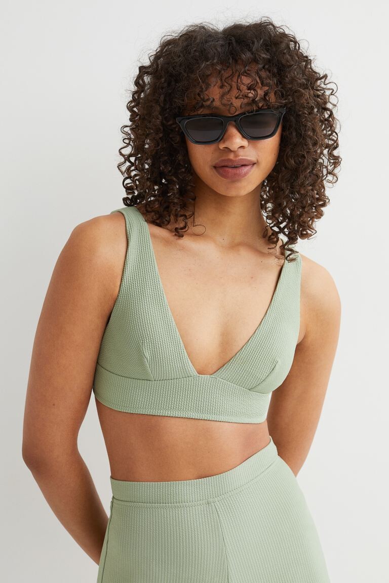 

Стеганый топ бикини H&M, светло-зеленый хаки