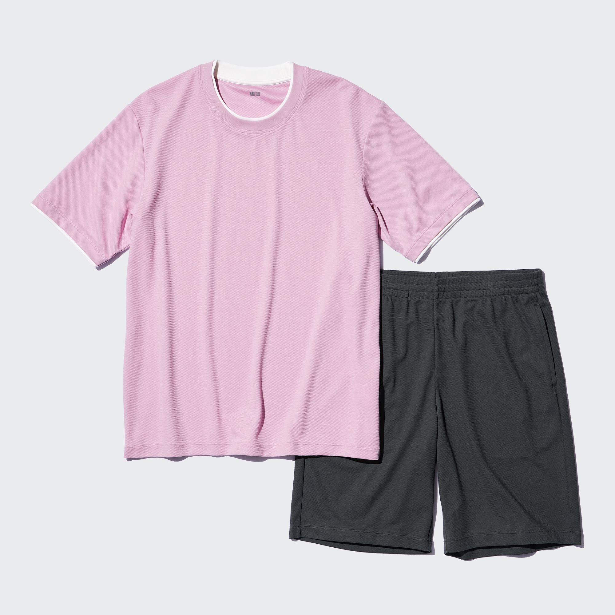 Комплект UNIQLO AIRism из хлопковой сетки с короткими рукавами, розовый