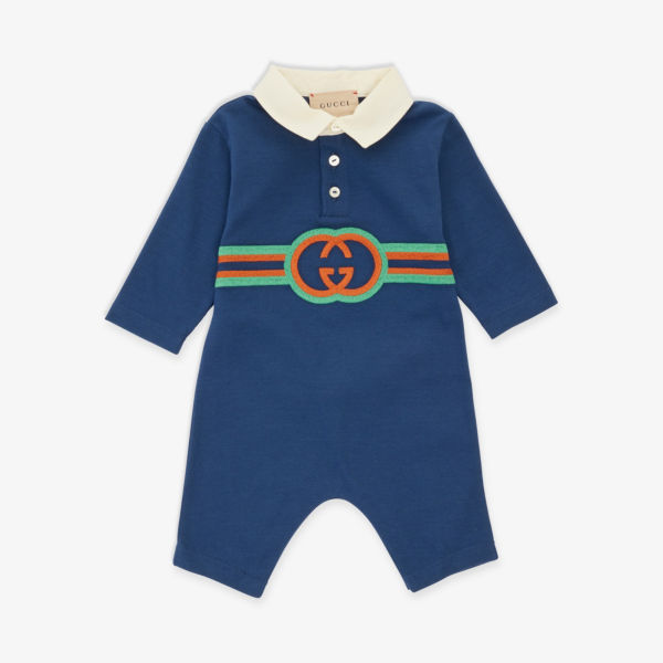 Хлопковый трикотаж с логотипом babygrow 0-9 месяцев Gucci, цвет prussian blue/mx