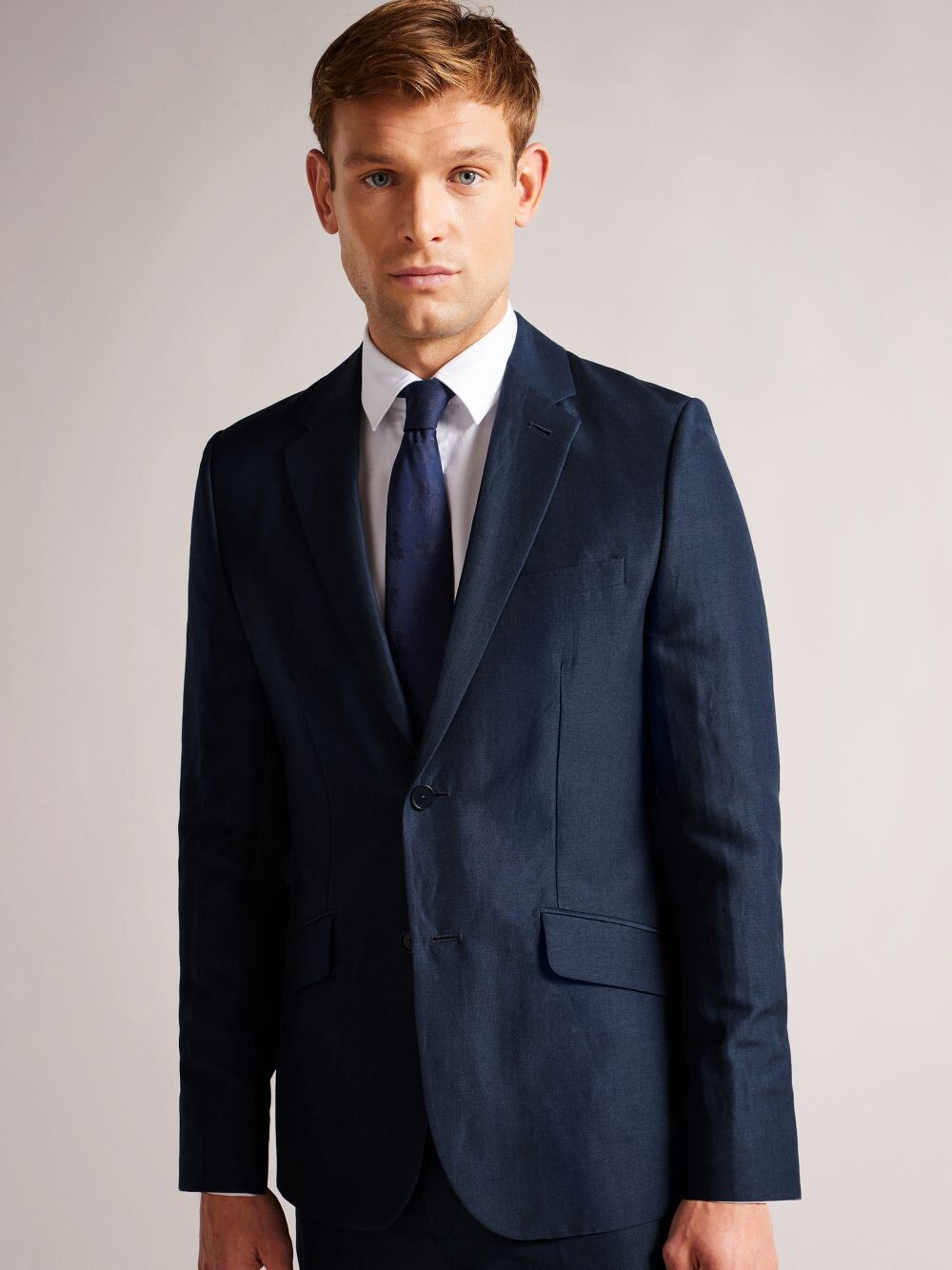

Блейзер из льняного смесового джерси Ted Baker Lance, темно-синий