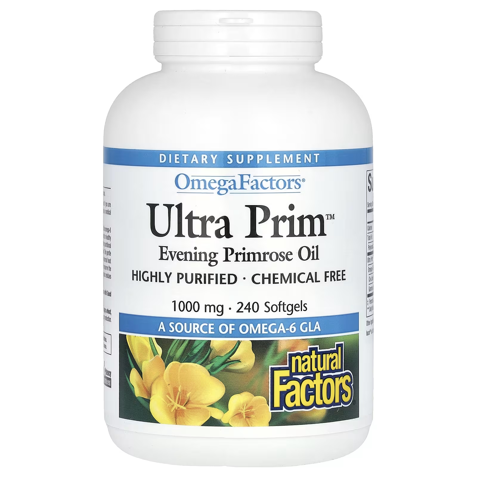 Масло вечерней примулы Natural Factors OmegaFactors Ultra Prim 1000 мг, 240 таблеток natural factors ultra prim 1000 мг 90 капсул