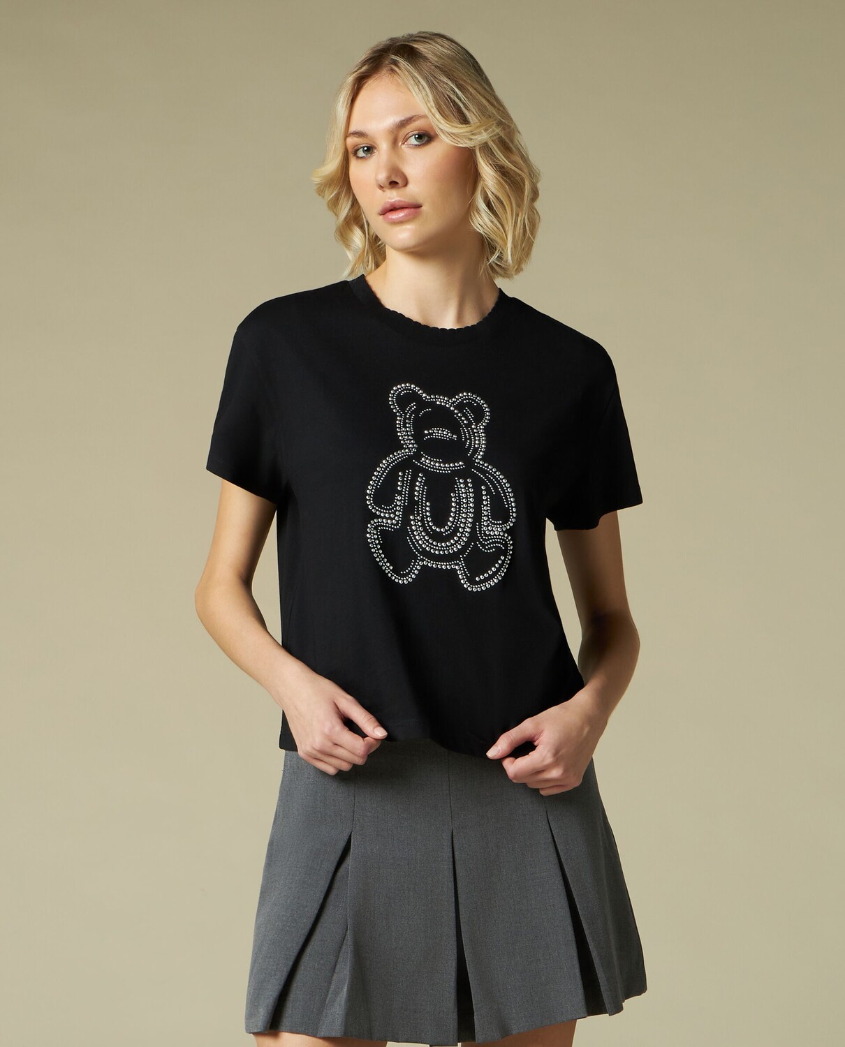 

Женская футболка из чистого хлопка со стразами NICE&CHIC, белый