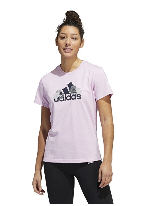 

Сиреневая женская футболка с круглым вырезом и принтом Adidas