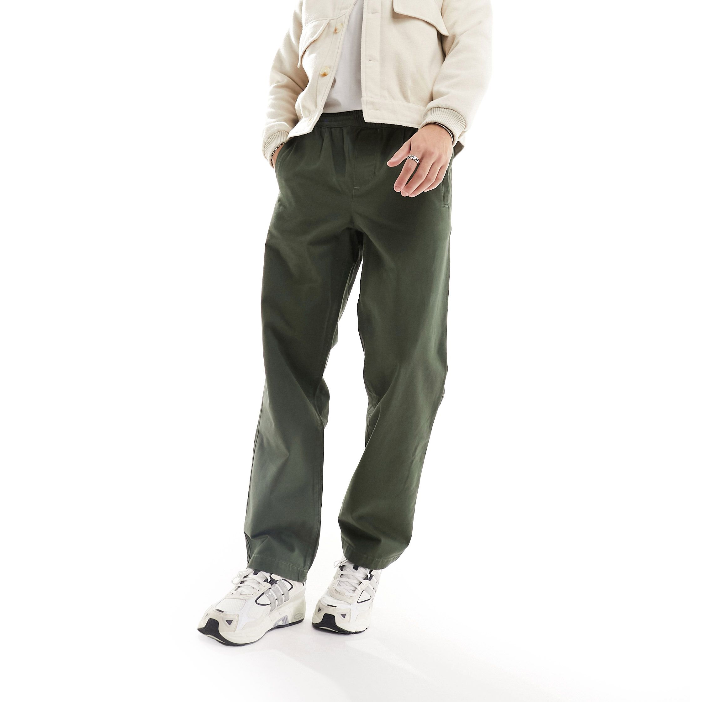 Брюки Asos Design Relaxed Pull On With Elasticated Waist, хаки свободные жатые брюки с карманами asos