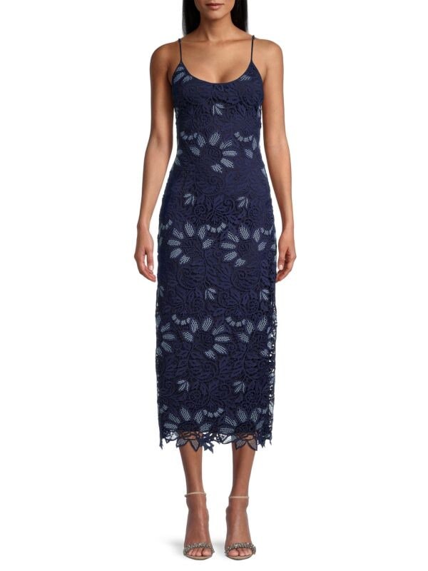 

Кружевное платье-миди Donna Karan с комбинацией, navy