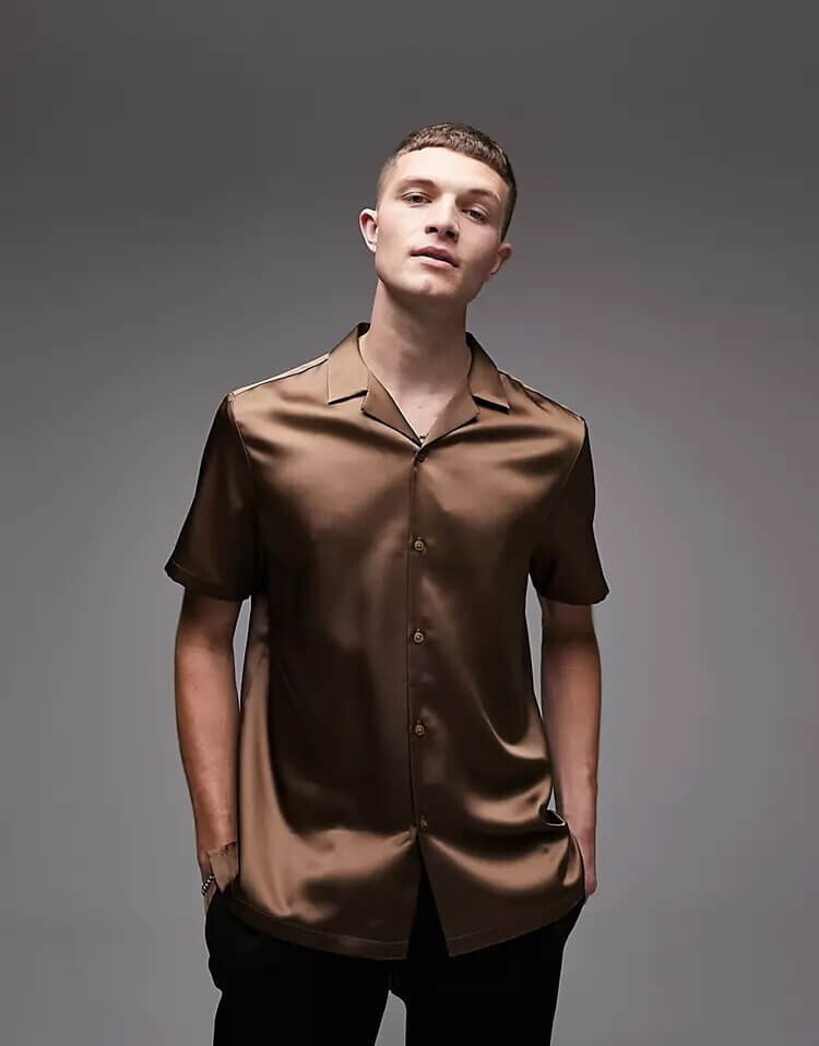 

Рубашка Topman Plain Satin Revere, коричневый