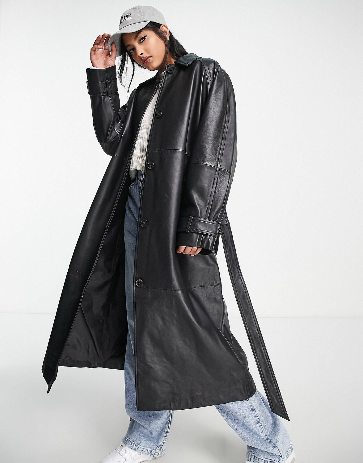 

Черный кожаный тренч ASOS DESIGN