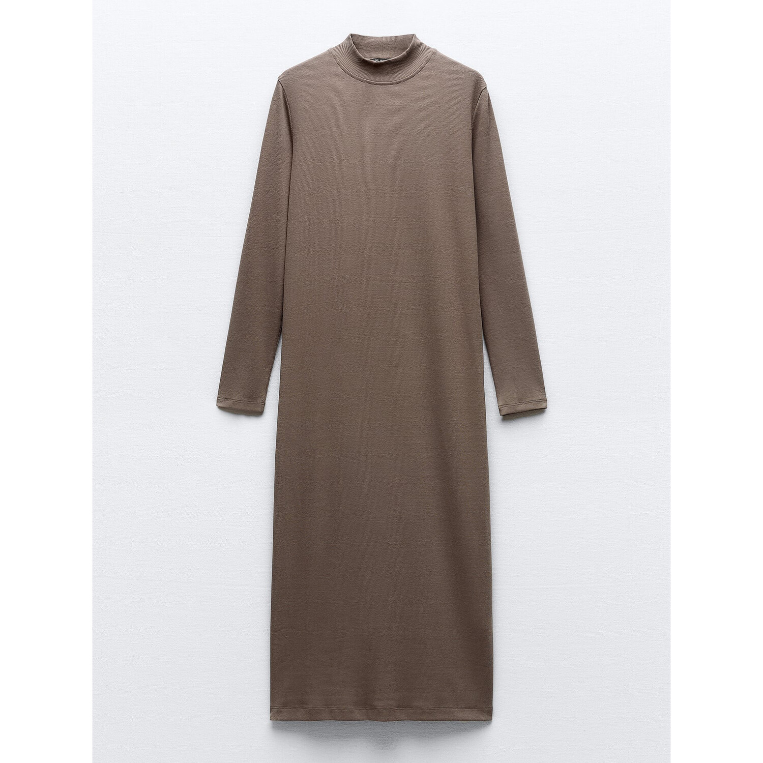 

Платье миди Zara Ribbed Mock-neck, коричневый