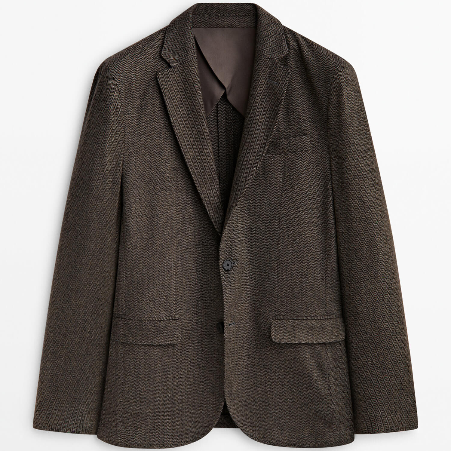 

Блейзер Massimo Dutti Herringbone Wool Blend, серый