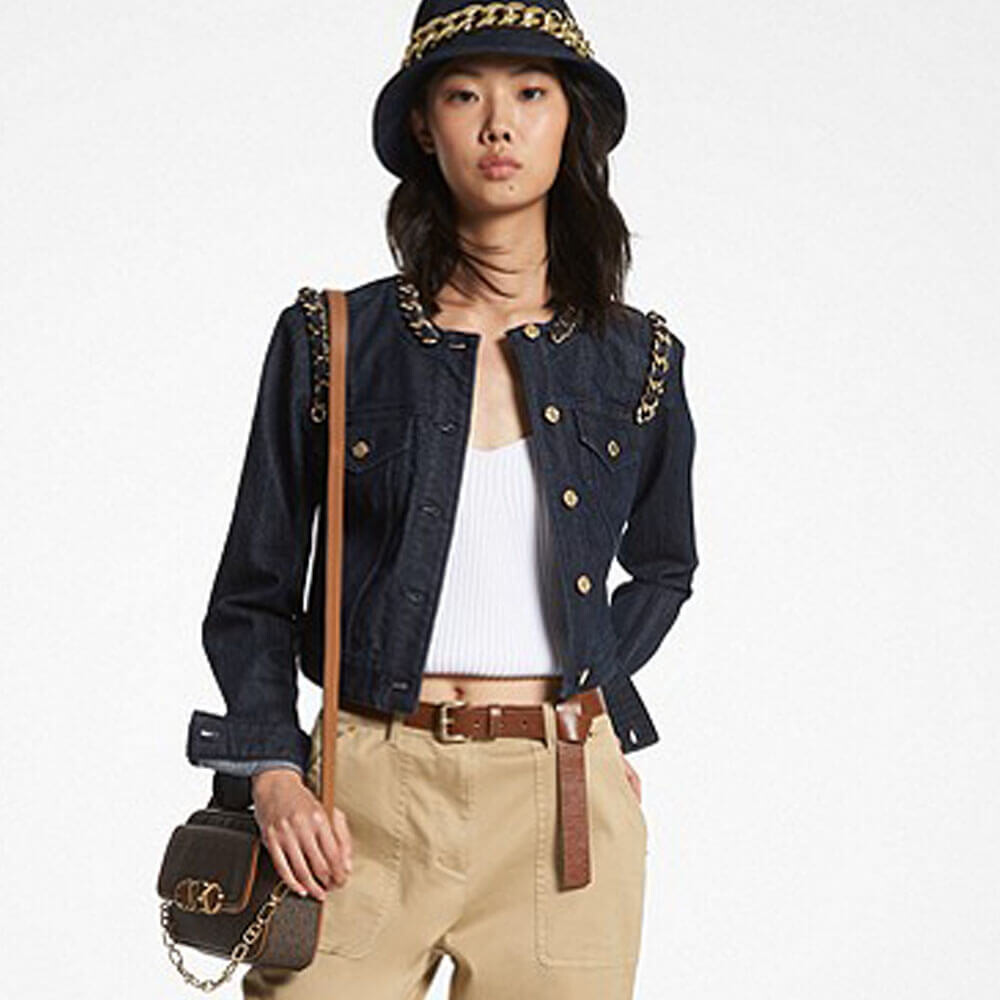 

Укороченная джинсовая куртка Michael Michael Kors Chain-Link Stretch, темно-синий
