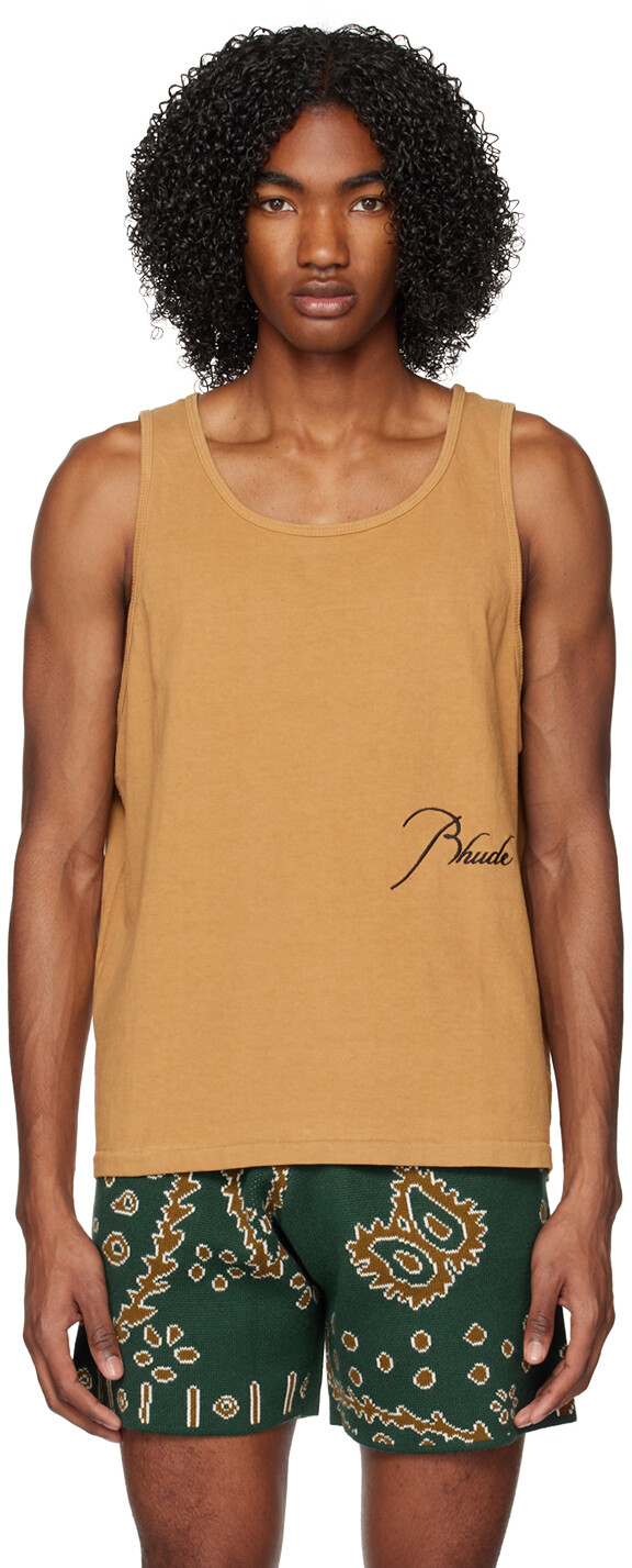 

Бежевая майка с вышивкой Rhude