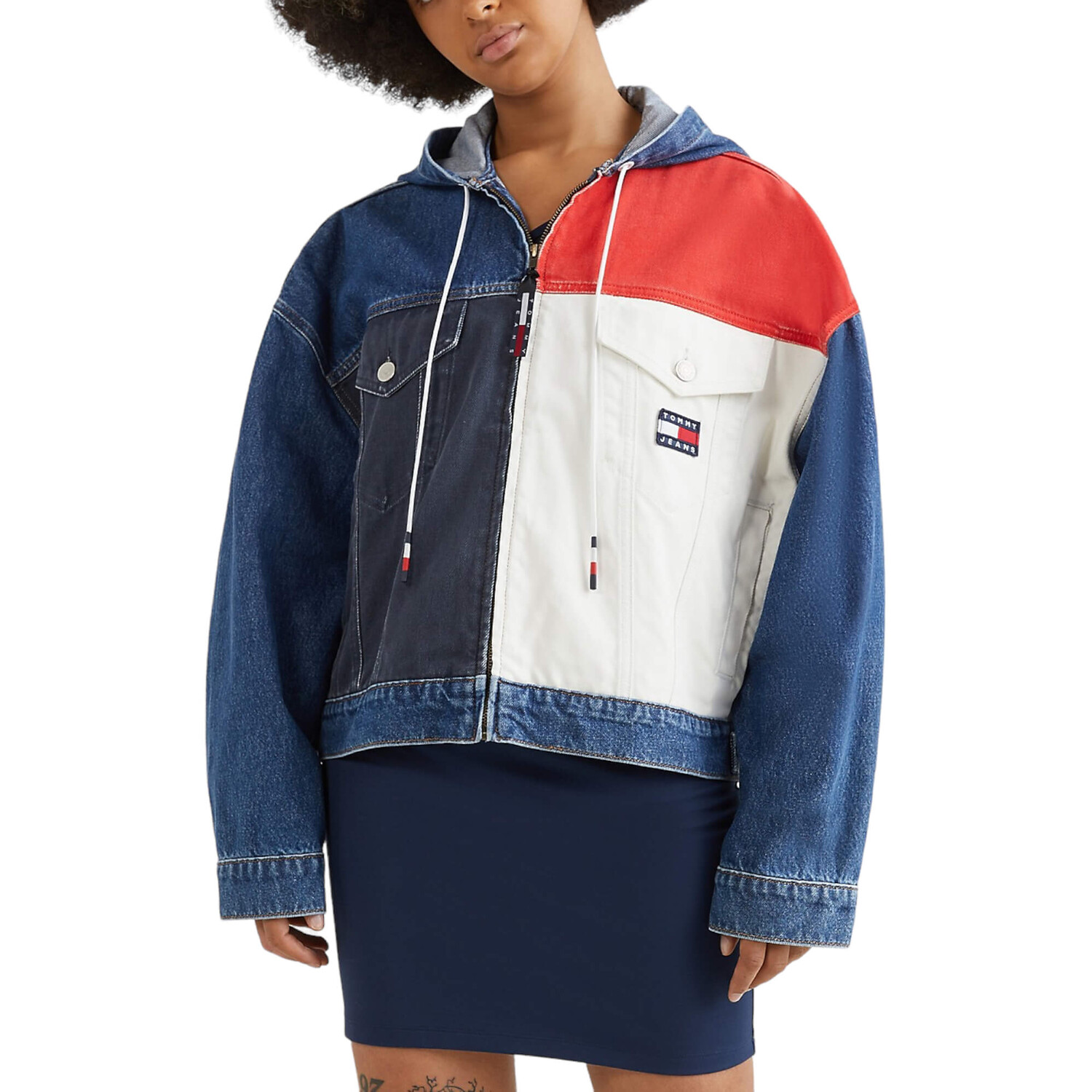 

Джинсовая куртка Tommy Jeans by Tommy Hilfiger Oversized Zip Colorblock, синий/мультиколор