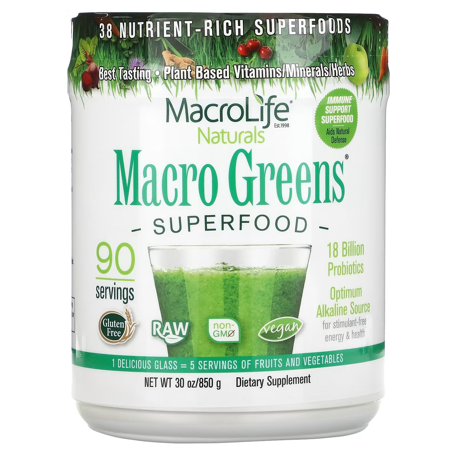Суперпродукт Macrolife Naturals Macro Greens 850 г macrolife naturals macropets ежедневный суперфуд для собак и кошек 180 г 6 35 унции
