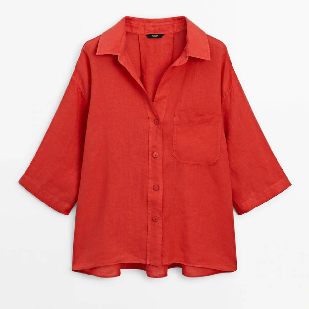 Рубашка Massimo Dutti Linen Oversize, красный