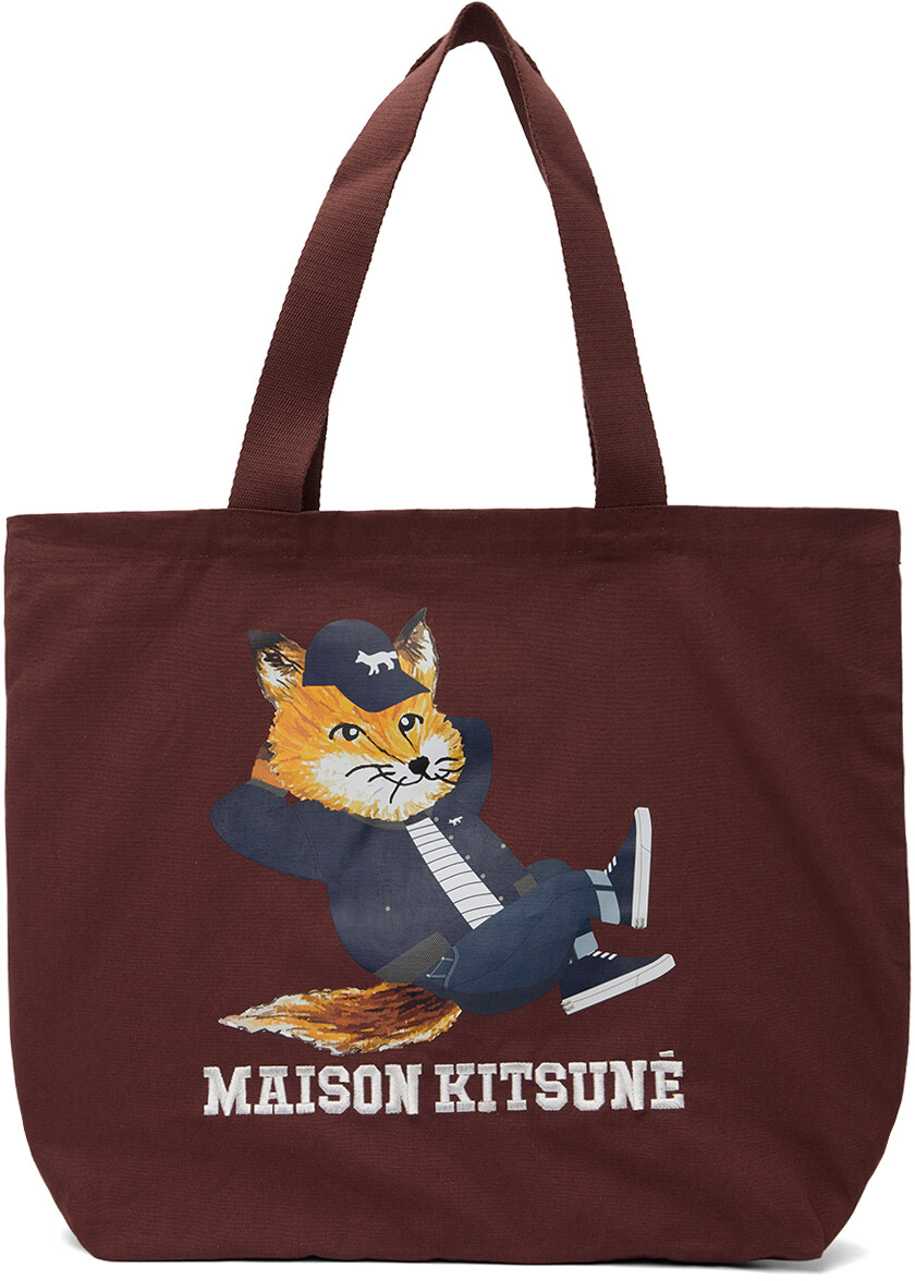 

Бордовая объемная большая сумка из лисы Maison Kitsuné