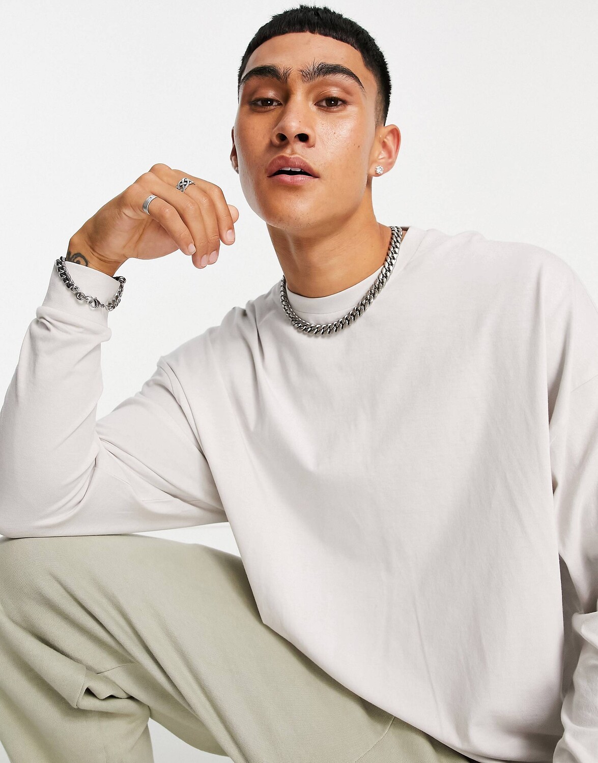 

Кремовая оверсайз-футболка с длинными рукавами ASOS DESIGN Cotton Blend