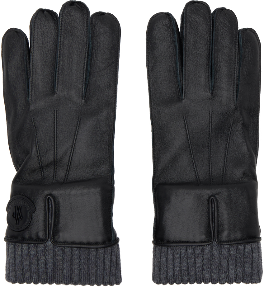italy 2009 Черные кожаные перчатки Moncler
