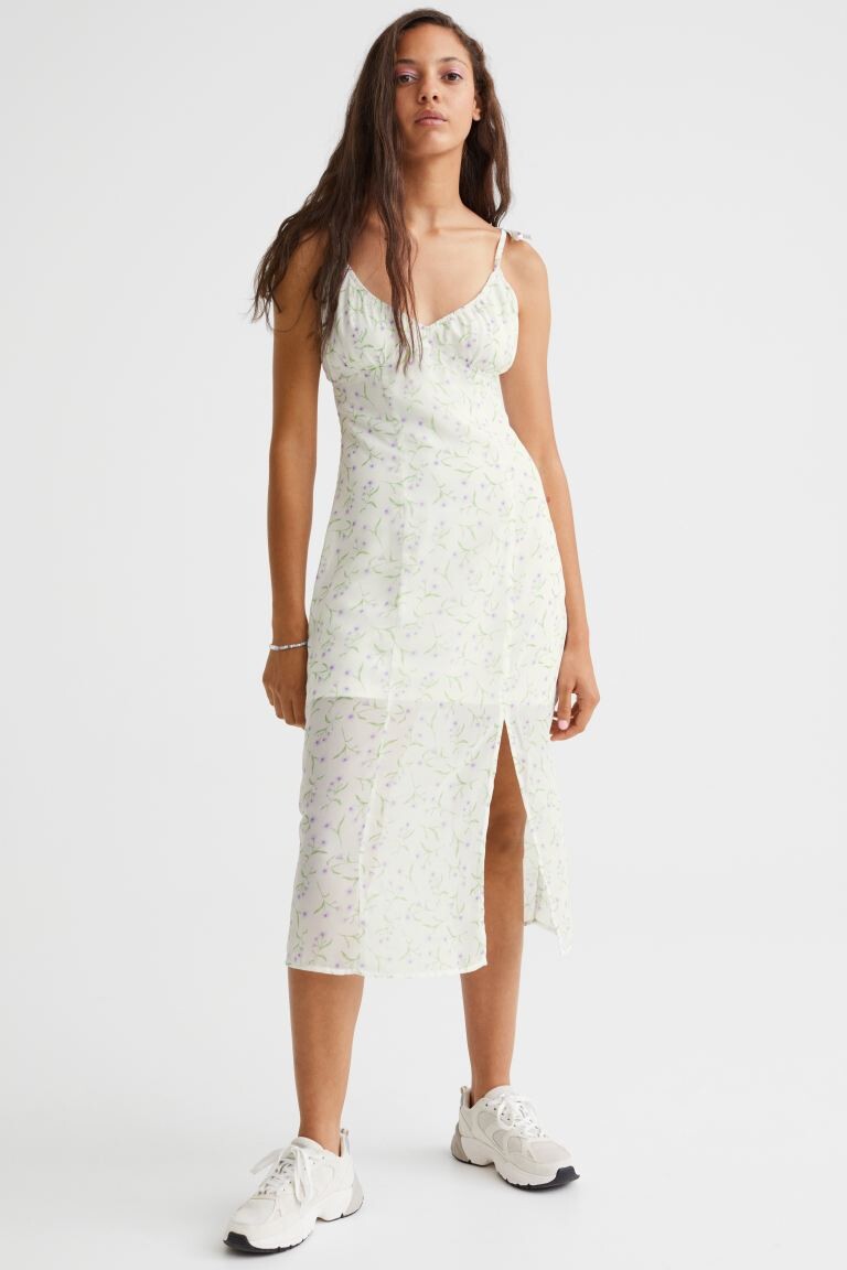 

Платье с разрезом H&M, белые цветы