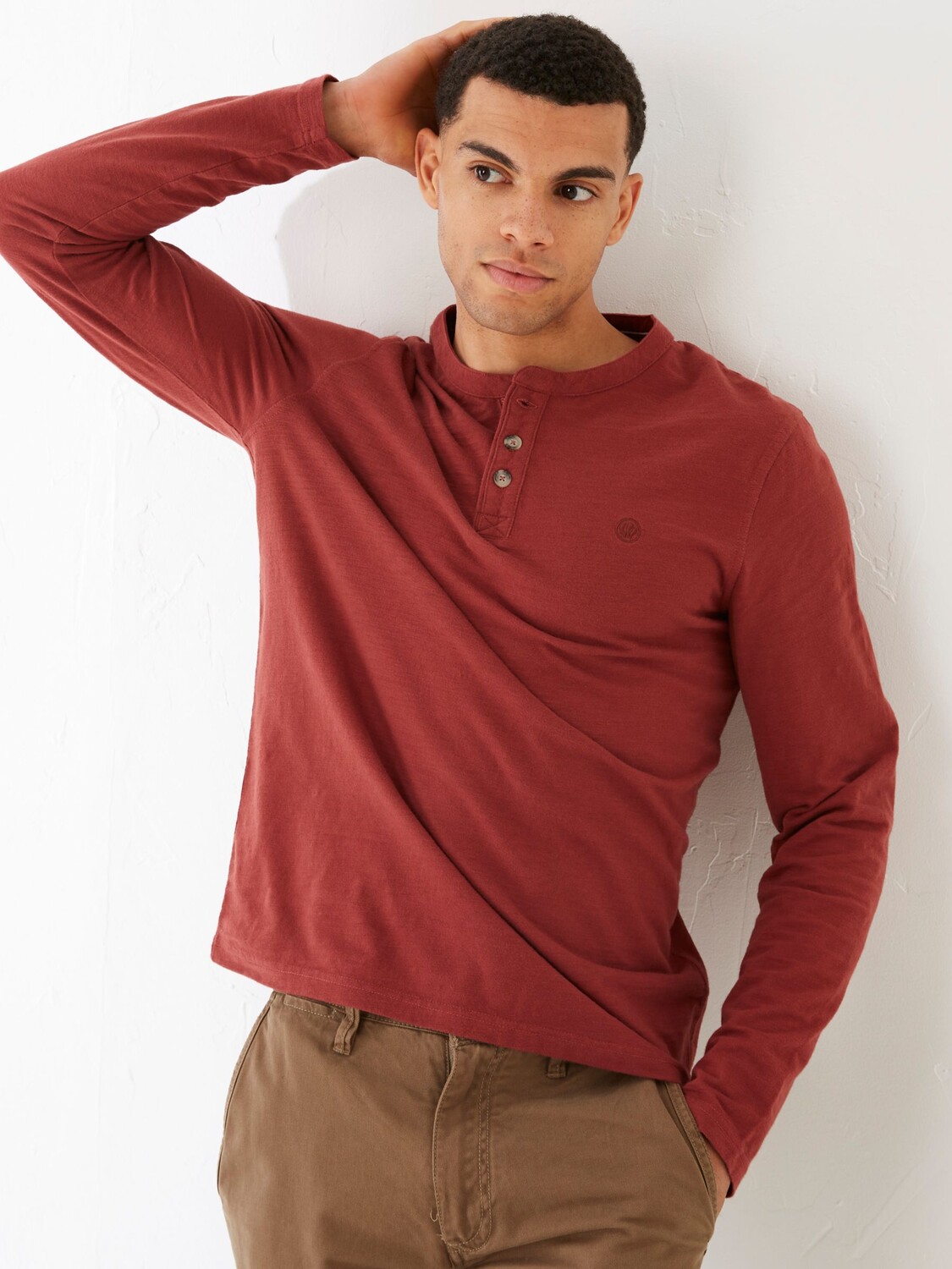 

Футболка с длинным рукавом FatFace Slub Henley, бордовая