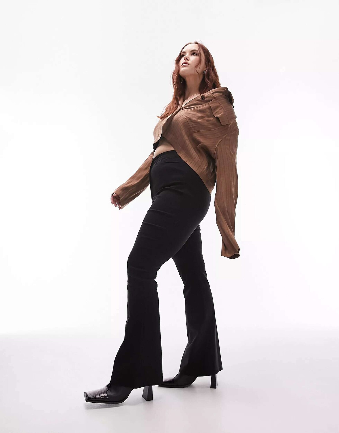 

Черные бенгальские брюки-клеш с завышенной талией Topshop Curve, Черный