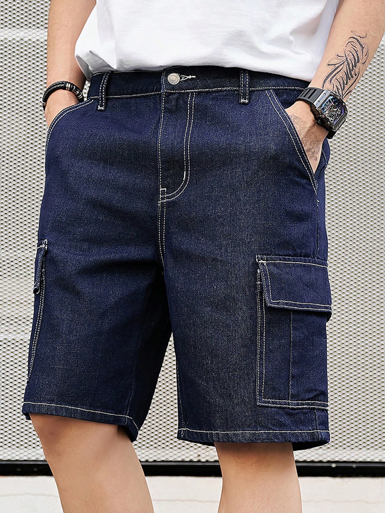 Мужские джинсовые шорты в стиле карго с диагональными карманами Manfinity Homme, синий