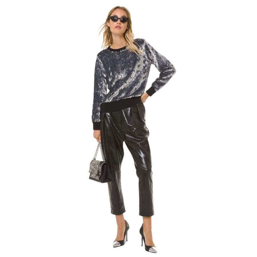 

Брюки Michael Michael Kors Pleated Leather, черный