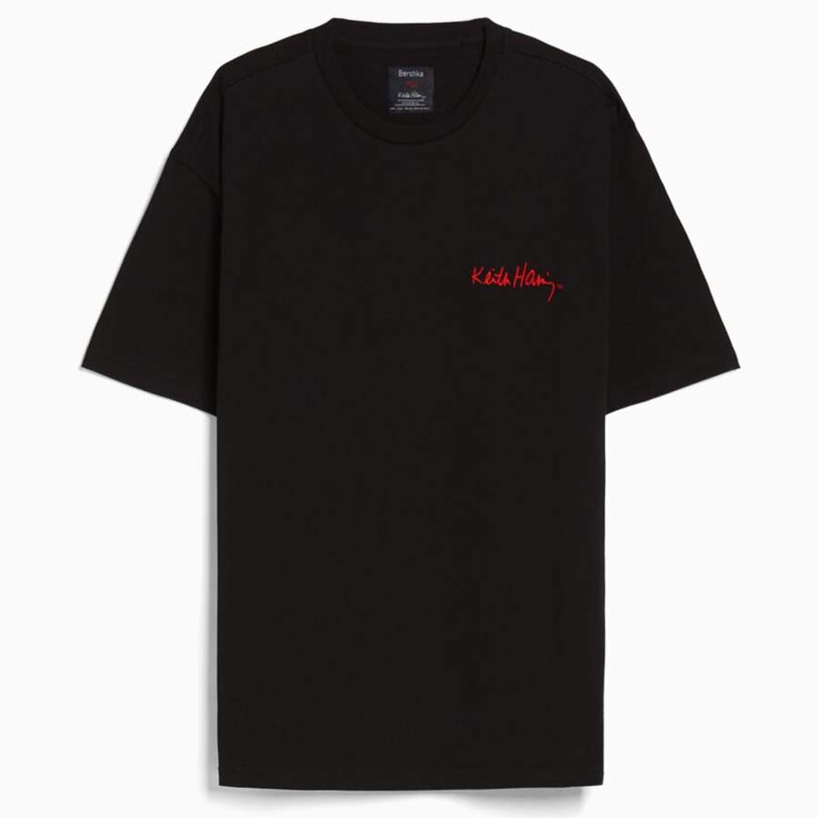 

Футболка Bershka Keith Haring Print Boxy Fit Short Sleeve, черный