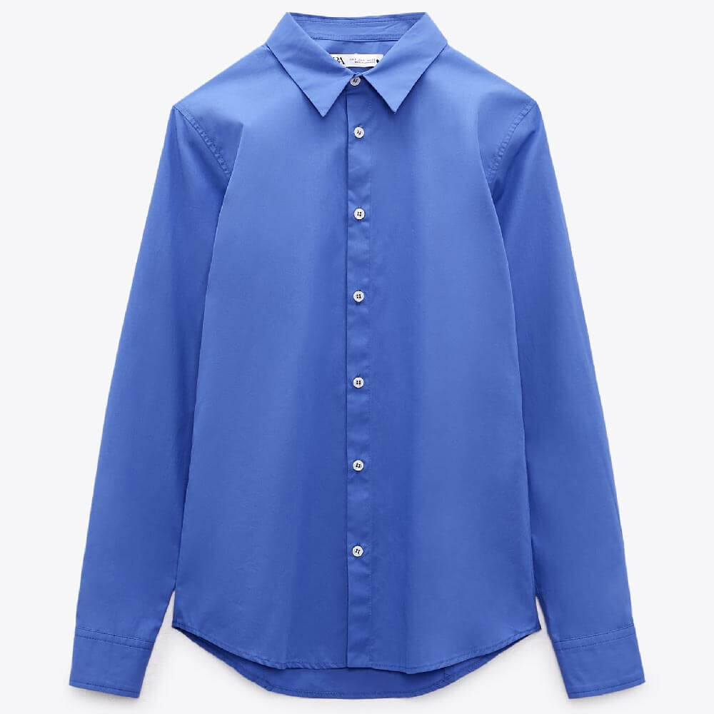 

Рубашка Zara Slim Fit Poplin, синий