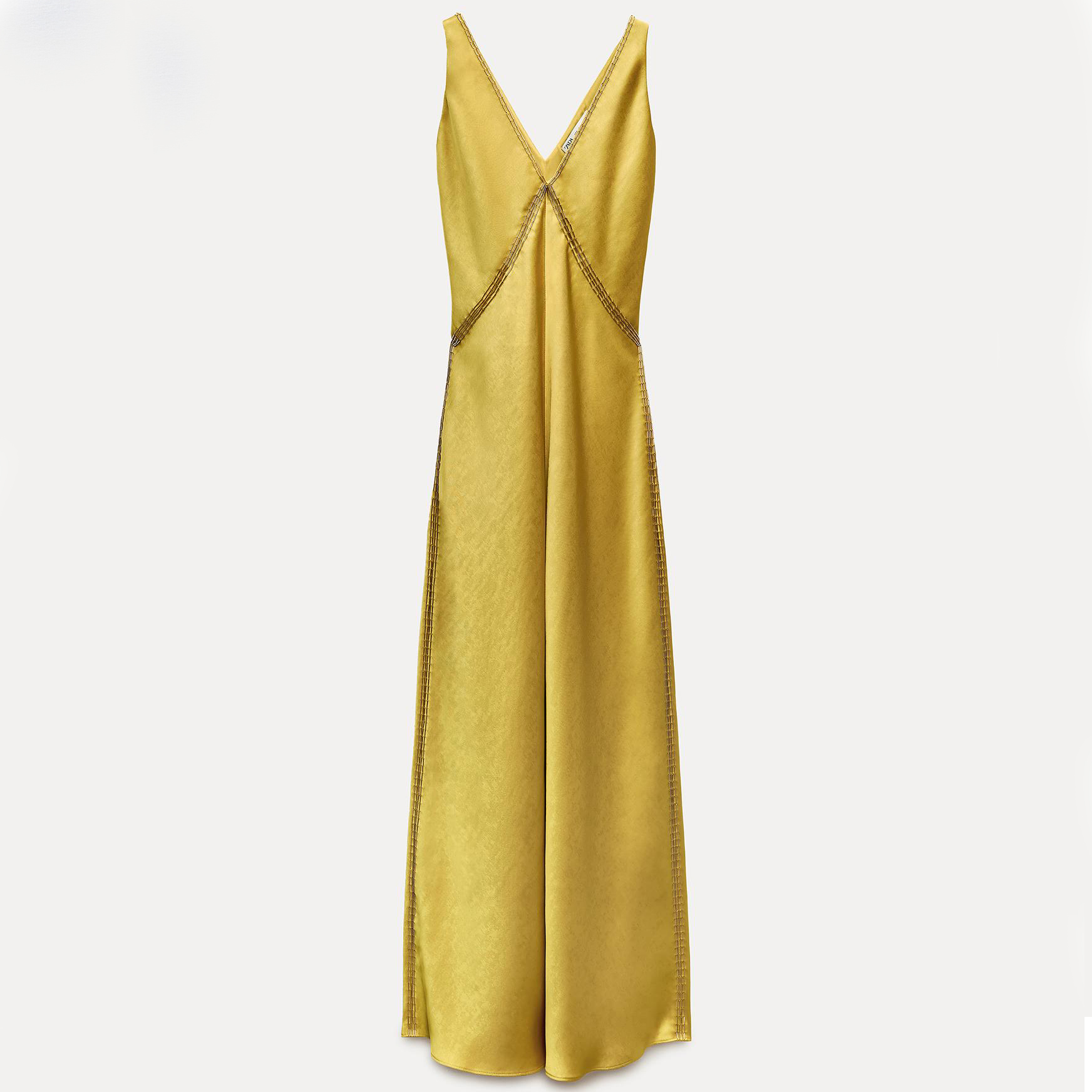 Платье Zara Satin Slip - ZW Collection, желтый платье свадебное трапециевидное из тюля без рукавов с v образным вырезом и кружевной аппликацией